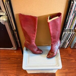 Women's Tall Burgundy Leather Riding Boots